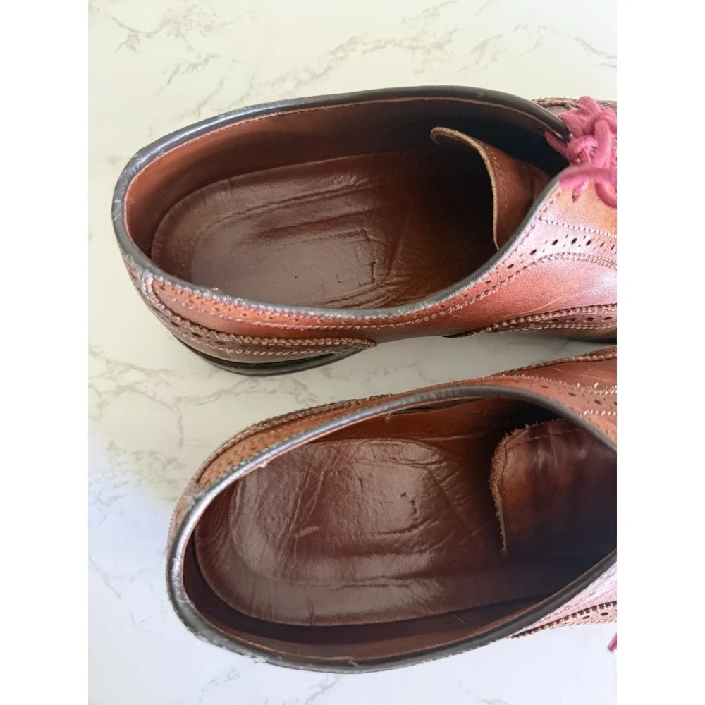 Allen Edmonds Strand Oxfords Mens 8 EEE Brown Leather Shoes Cap Toe Red Laces